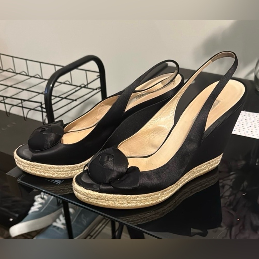 Prada 🎉HOST PICK🎉Black Wedge Slingback Espadrille sandal size 40.5